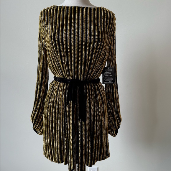 Retrofete Dresses & Skirts - Retrofete Pearl Grace Dress - Black and Gold Beaded Long Sleeve Dress